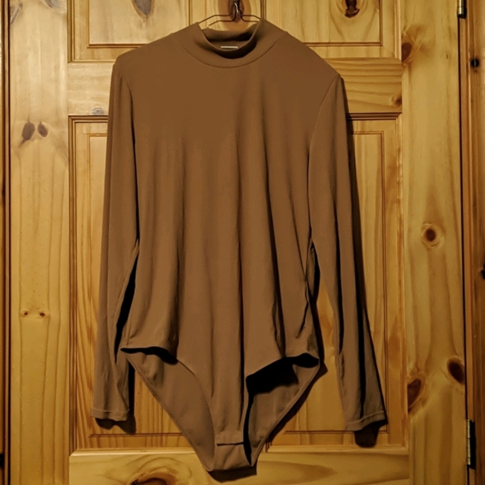 Taupe mock-neck bodysuit